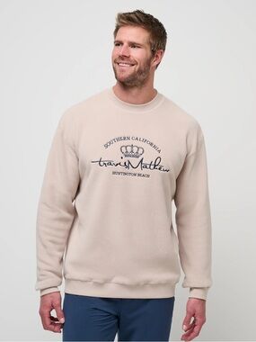 Travis Mathew Men’s Have a Gander Crew Sweatshirt Oxford Tan Size Medium